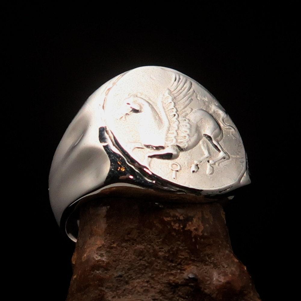 Pegasus Ring, Men's Ring, Corinthian Ring, Pegasus Coin Ring, Greek Drachma Ring, Athena Ring, Coin Ring, Gift for him, Sterling Silver Ring-2