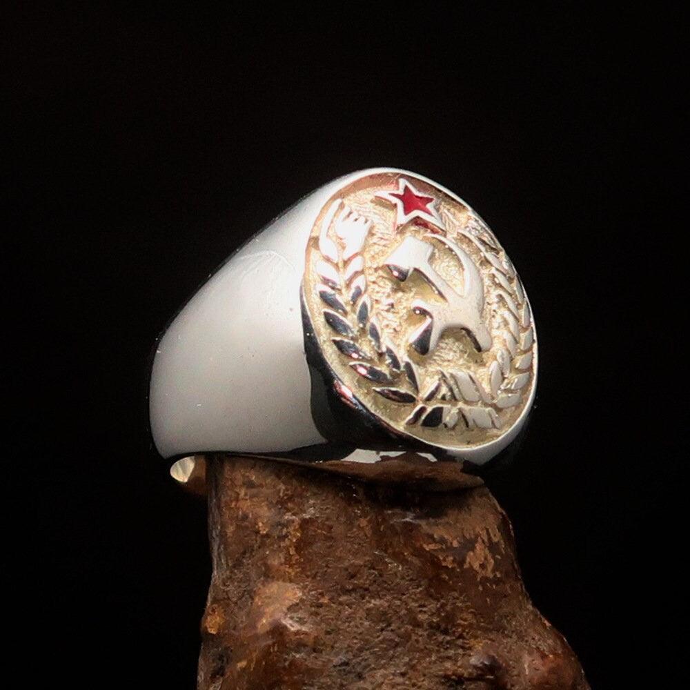 Communist Crest Ring, Sterling Silver Ring, Pinky Ring, Red Star Ring, Hammer and Sickle Crest Ring, USSR Ring, CCCP Ring, Gift for Him-1