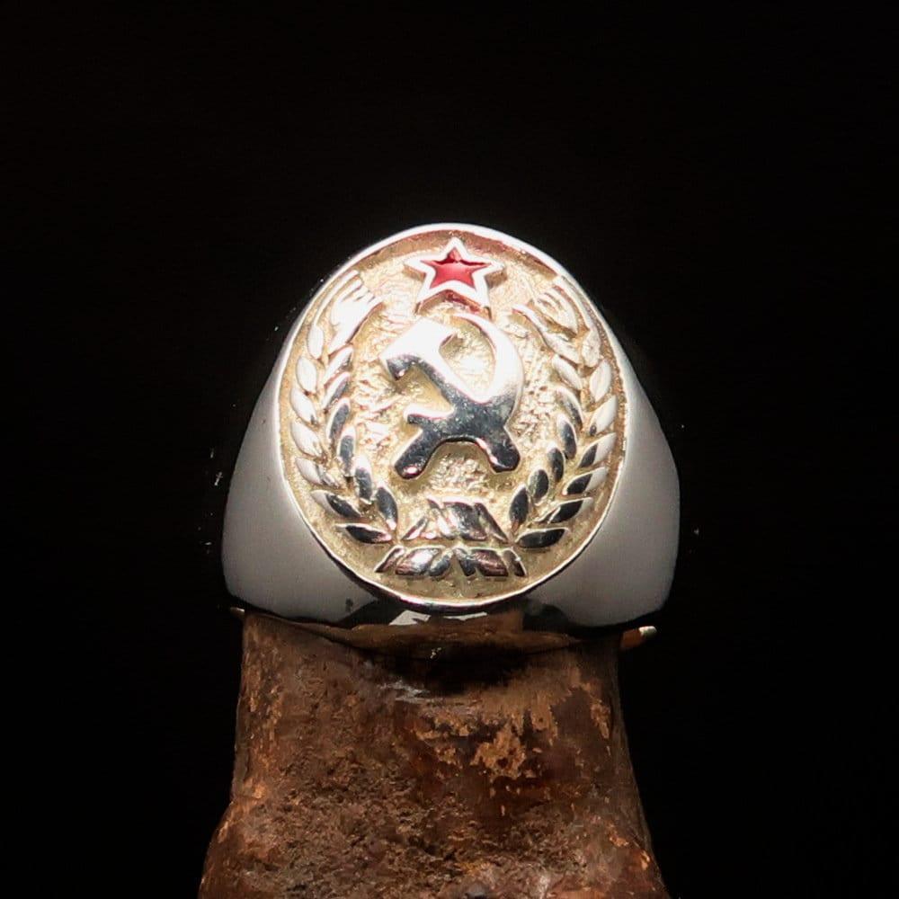 Communist Crest Ring, Sterling Silver Ring, Pinky Ring, Red Star Ring, Hammer and Sickle Crest Ring, USSR Ring, CCCP Ring, Gift for Him-0