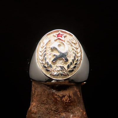 Communist Crest Ring, Sterling Silver Ring, Pinky Ring, Red Star Ring, Hammer and Sickle Crest Ring, USSR Ring, CCCP Ring, Gift for Him-0