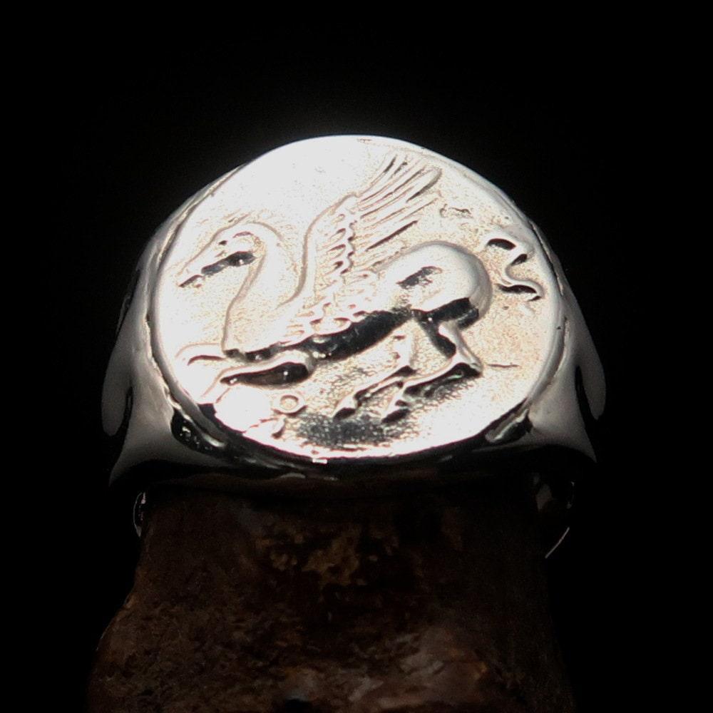 Pegasus Ring, Men's Ring, Corinthian Ring, Pegasus Coin Ring, Greek Drachma Ring, Athena Ring, Coin Ring, Gift for him, Sterling Silver Ring-0