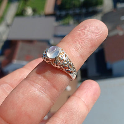 Moonstone Ring, Moonstone Silver Heart Ring, Heart shaped Ring, Sterling Silver Ring, oval shaped Ceylon Moonstone, handmade ring - Size 7-1
