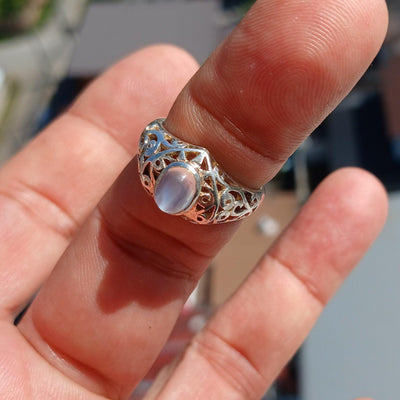 Moonstone Ring, Moonstone Silver Heart Ring, Heart shaped Ring, Sterling Silver Ring, oval shaped Ceylon Moonstone, handmade ring - Size 7-3