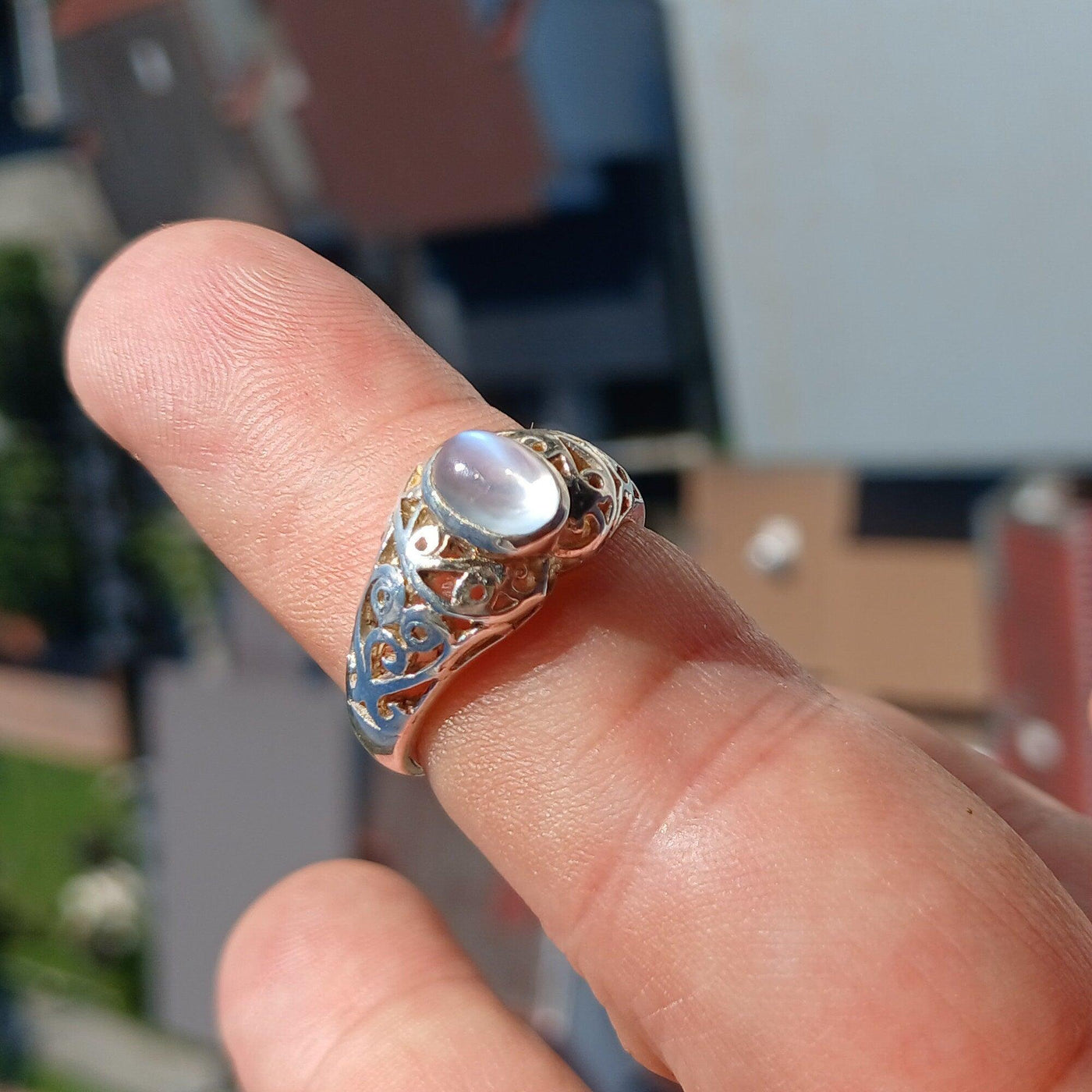 Moonstone Ring, Moonstone Silver Heart Ring, Heart shaped Ring, Sterling Silver Ring, oval shaped Ceylon Moonstone, handmade ring - Size 7-4