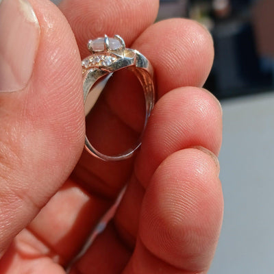 Moonstone Ring, Moonstone Silver Ring, Gemstone Sterling Silver ring, Solitaire Ring, oval Ceylon Moonstone and 10 CZ handmade ring Size 7.5-1