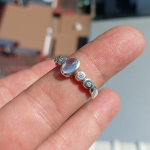 Moonstone Ring, Moonstone Silver Ring, Square shaped Ring, Sterling Silver Ring, oval Ceylon Moonstone and 4 CZ, handmade ring - Size 7.5-0