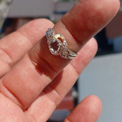 Moonstone Ring, Moonstone Silver Ring, Gemstone Sterling Silver ring, Solitaire Ring, oval Ceylon Moonstone and 10 CZ handmade ring Size 7.5-2