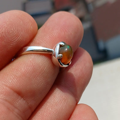 Opal Ring, Gemstone Ring, Sterling Silver Ring, Solitaire Ring, oval shaped Opal - Minimalist Design, handmade silver ring, Gift - Size 8-3