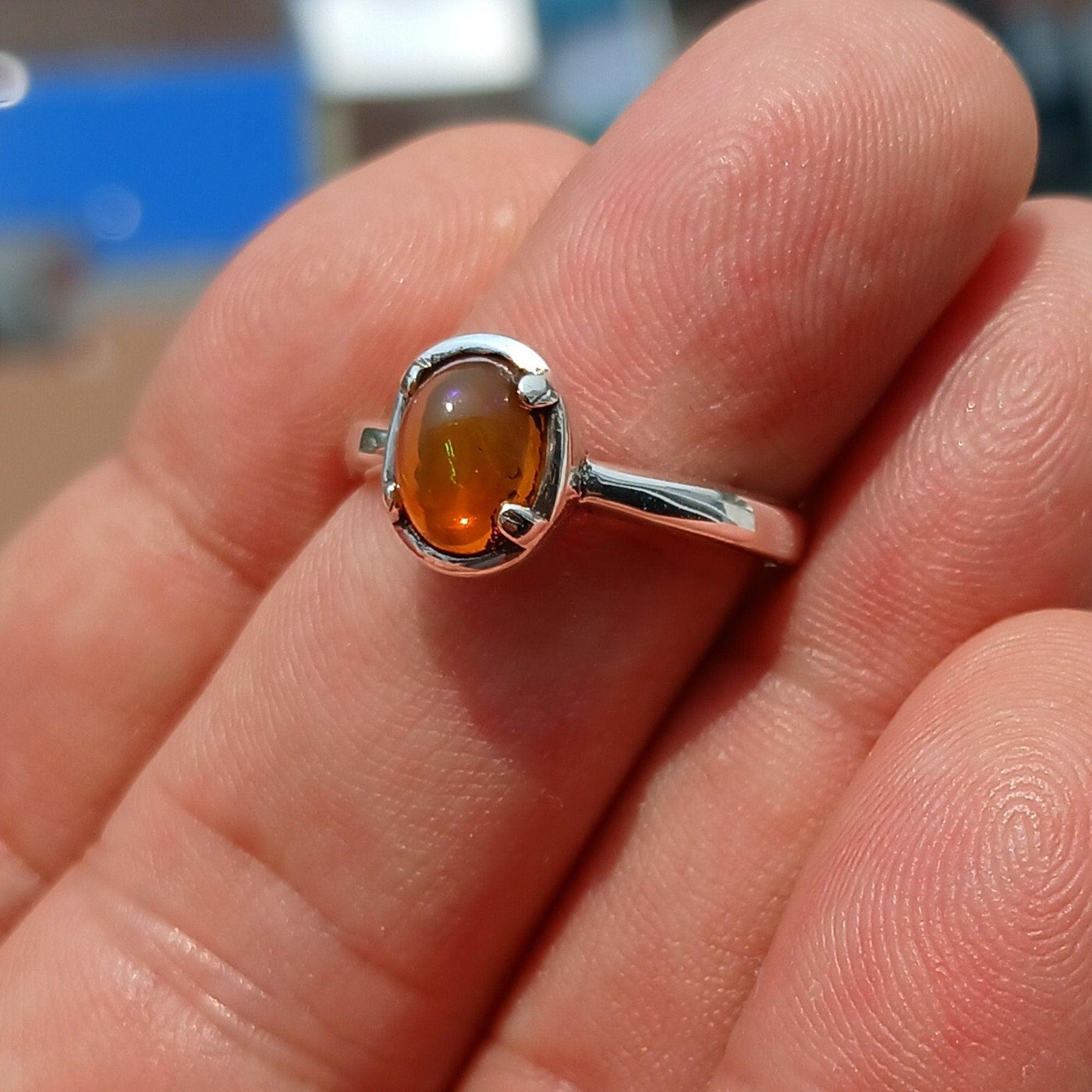 Opal Ring, Gemstone Ring, Sterling Silver Ring, Solitaire Ring, oval shaped Opal - Minimalist Design, handmade silver ring, Gift - Size 8-4