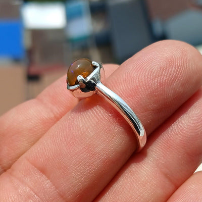 Opal Ring, Gemstone Ring, Sterling Silver Ring, Solitaire Ring, oval shaped Opal - Minimalist Design, handmade silver ring, Gift - Size 8-1