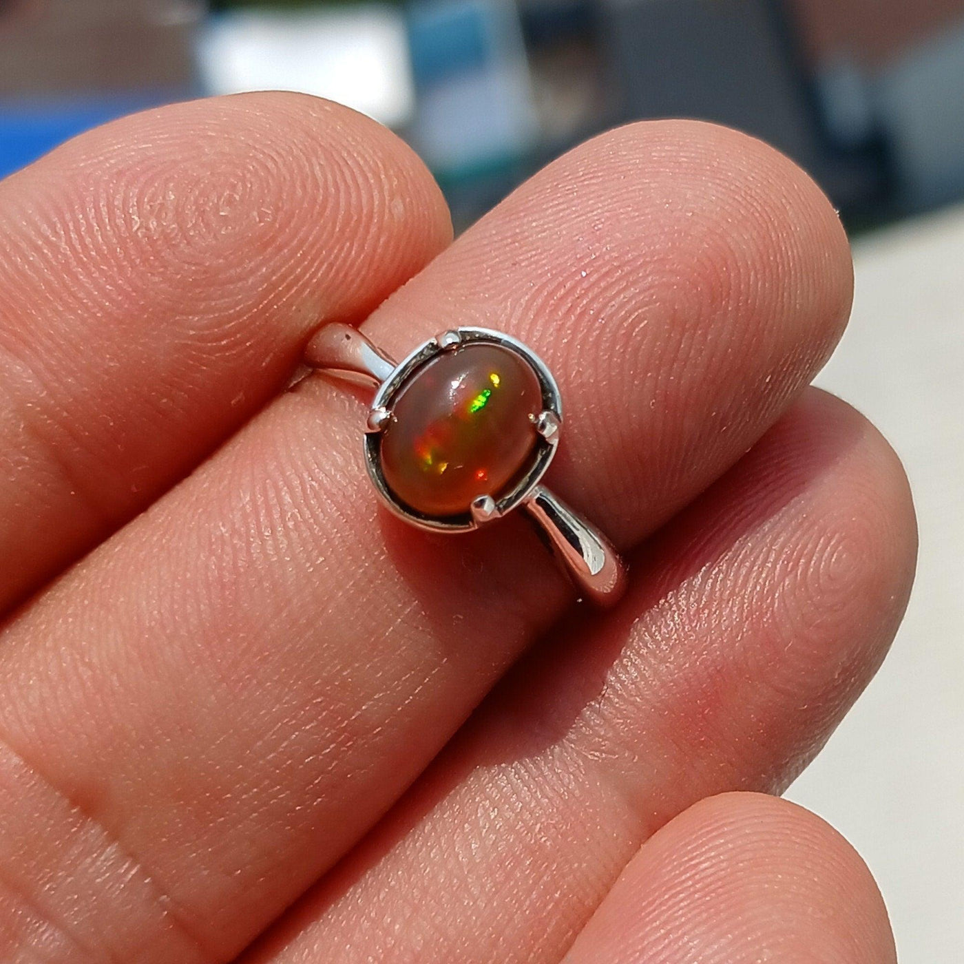 Opal Ring, Gemstone Ring, Sterling Silver Ring, Solitaire Ring, oval shaped Opal - Minimalist Design, handmade silver ring, Gift - Size 6.25-3