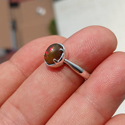 Opal Ring, Gemstone Ring, Sterling Silver Ring, Solitaire Ring, oval shaped Opal - Minimalist Design, handmade silver ring, Gift - Size 6.25-2