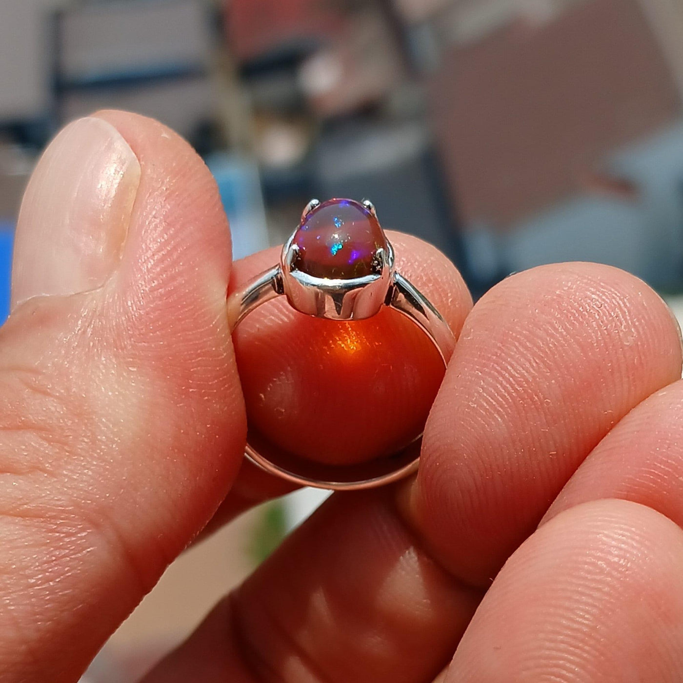 Opal Ring, Gemstone Ring, Sterling Silver Ring, Solitaire Ring, pear shaped Opal - Minimalist Design, Opal silver ring, Gift Her - Size 6.5-0