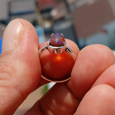 Opal Ring, Gemstone Ring, Sterling Silver Ring, Solitaire Ring, pear shaped Opal - Minimalist Design, Opal silver ring, Gift Her - Size 6.5-0