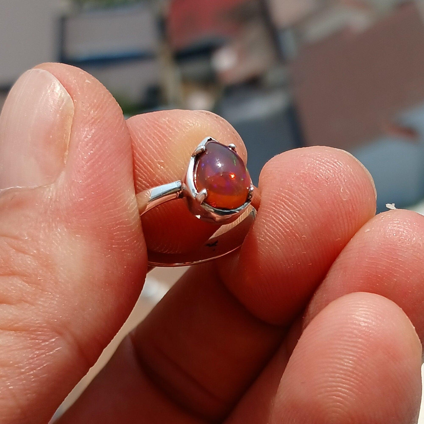 Opal Ring, Gemstone Ring, Sterling Silver Ring, Solitaire Ring, pear shaped Opal - Minimalist Design, Opal silver ring, Gift Her - Size 6.5-4