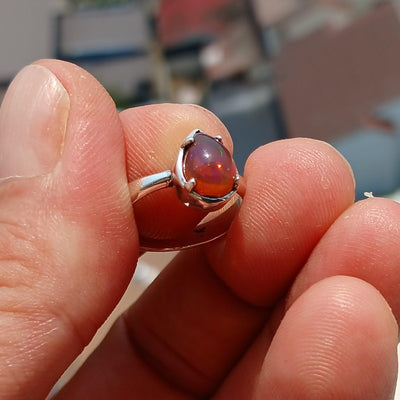 Opal Ring, Gemstone Ring, Sterling Silver Ring, Solitaire Ring, pear shaped Opal - Minimalist Design, Opal silver ring, Gift Her - Size 6.5-4