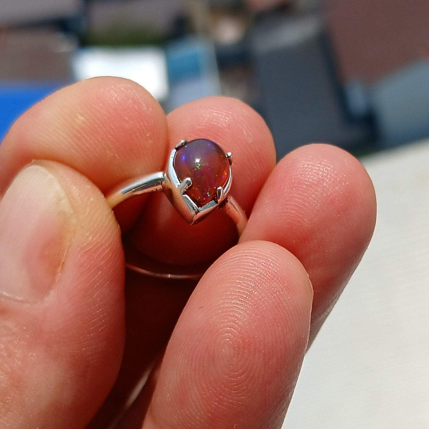 Opal Ring, Gemstone Ring, Sterling Silver Ring, Solitaire Ring, pear shaped Opal - Minimalist Design, Opal silver ring, Gift Her - Size 6.5-2