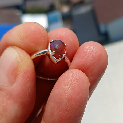Opal Ring, Gemstone Ring, Sterling Silver Ring, Solitaire Ring, pear shaped Opal - Minimalist Design, Opal silver ring, Gift Her - Size 6.5-2