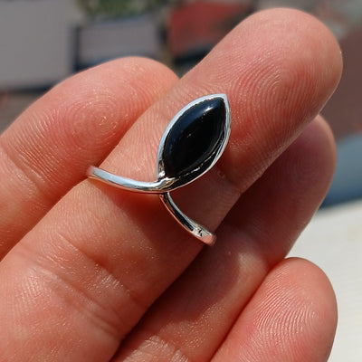 Black Onyx Ring, Sterling Silver Ring, Solitaire Ring, black Onyx Marquise Cabochon, handmade gemstone ring, 925 ring gift for her -Size 8.5-2