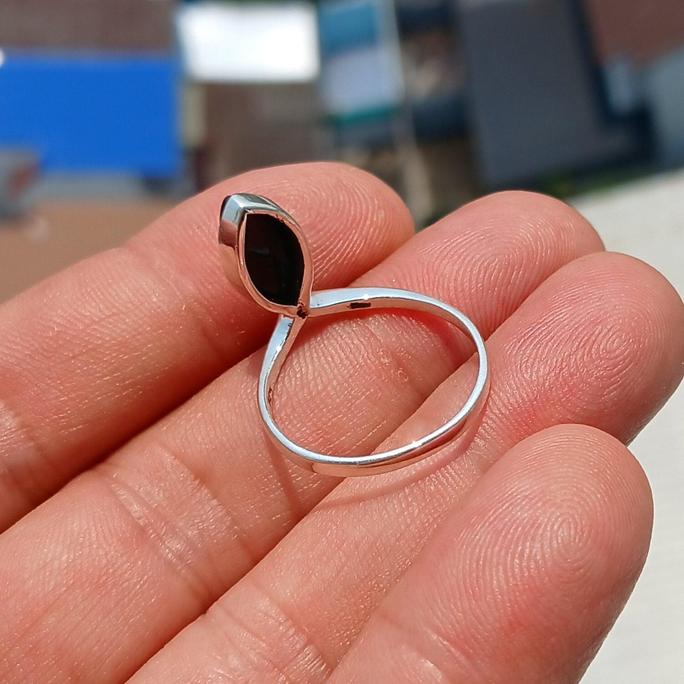Black Onyx Ring, Sterling Silver Ring, Solitaire Ring, black Onyx Marquise Cabochon, handmade gemstone ring, 925 ring gift for her -Size 8.5-4