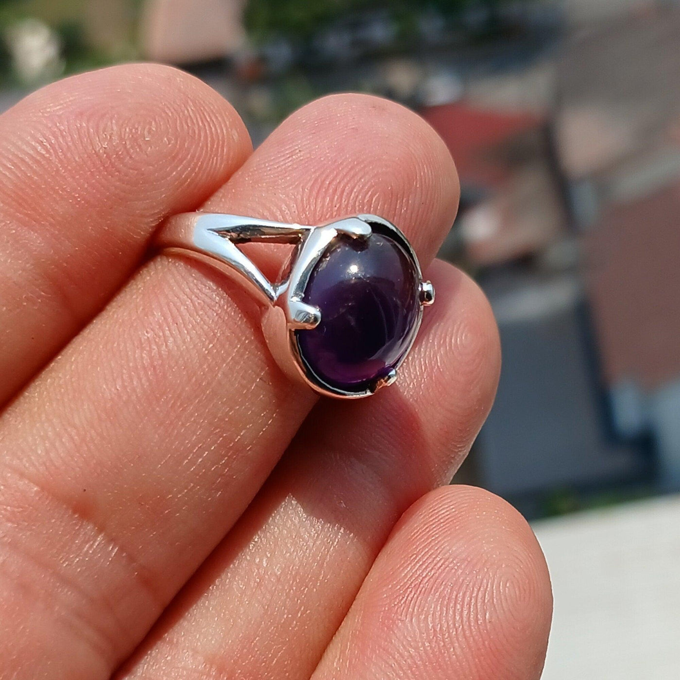 Purple Amethyst Ring, symmetric Sterling Silver Ring, Solitaire Ring, Minimalist Amethyst Ring, Amethyst Silver Ring, Gift for Her -Size 7.5-2