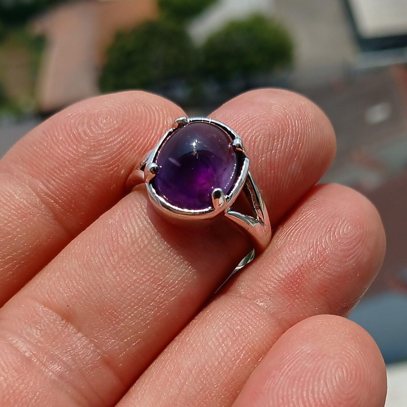 Purple Amethyst Ring, symmetric Sterling Silver Ring, Solitaire Ring, Minimalist Amethyst Ring, Amethyst Silver Ring, Gift for Her -Size 7.5-4