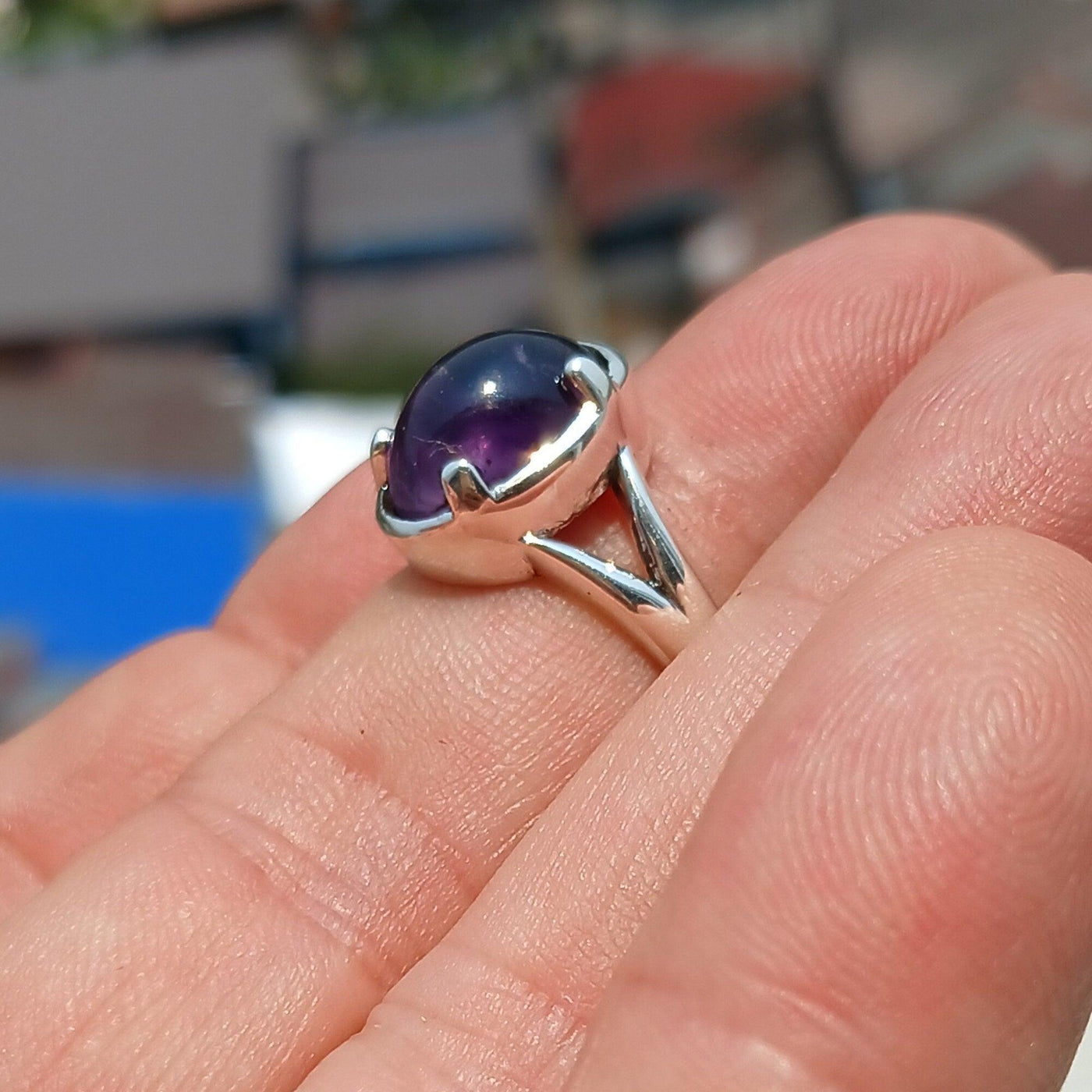 Purple Amethyst Ring, symmetric Sterling Silver Ring, Solitaire Ring, Minimalist Amethyst Ring, Amethyst Silver Ring, Gift for Her -Size 7.5-3