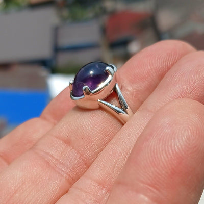 Purple Amethyst Ring, symmetric Sterling Silver Ring, Solitaire Ring, Minimalist Amethyst Ring, Amethyst Silver Ring, Gift for Her -Size 7.5-3