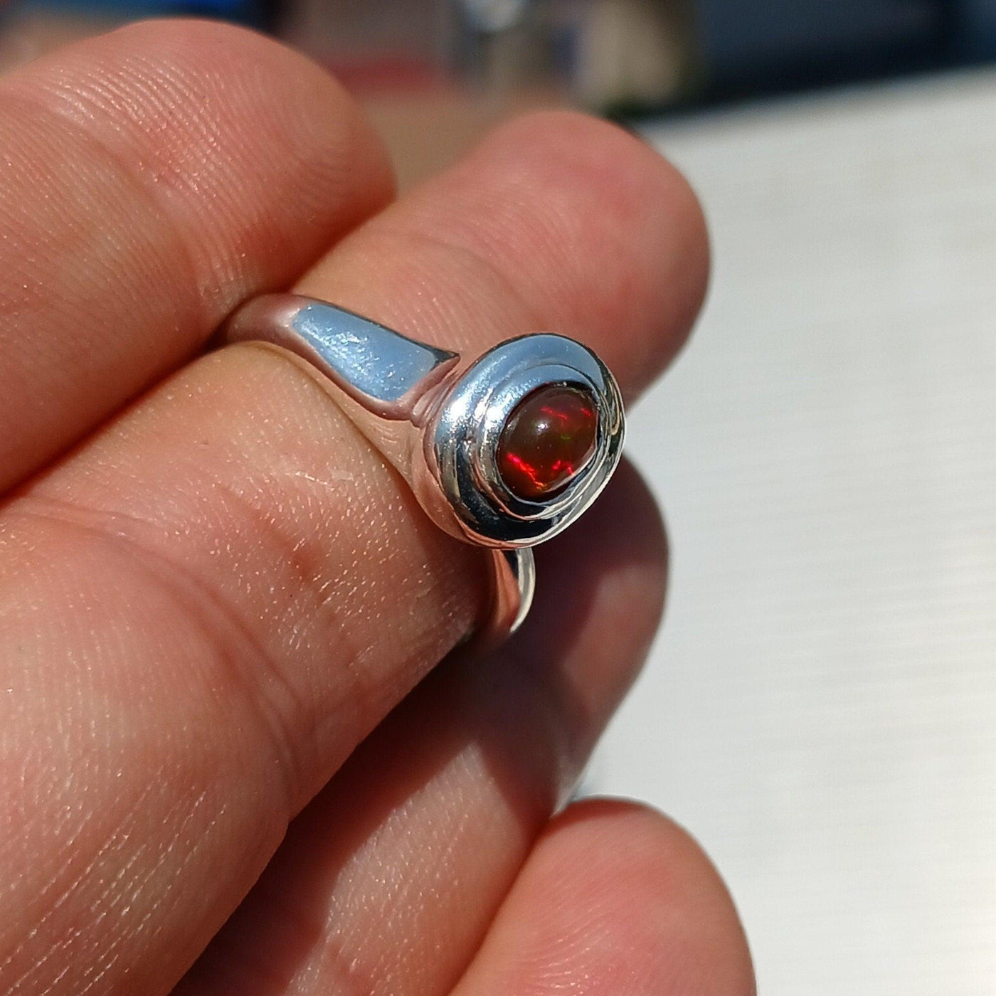 Opal Ring, Gemstone Ring, Sterling Silver Ring, Solitaire Ring, oval shaped Opal Minimalist Design, Opal silver ring, Gift for Her- Size 8.5-2
