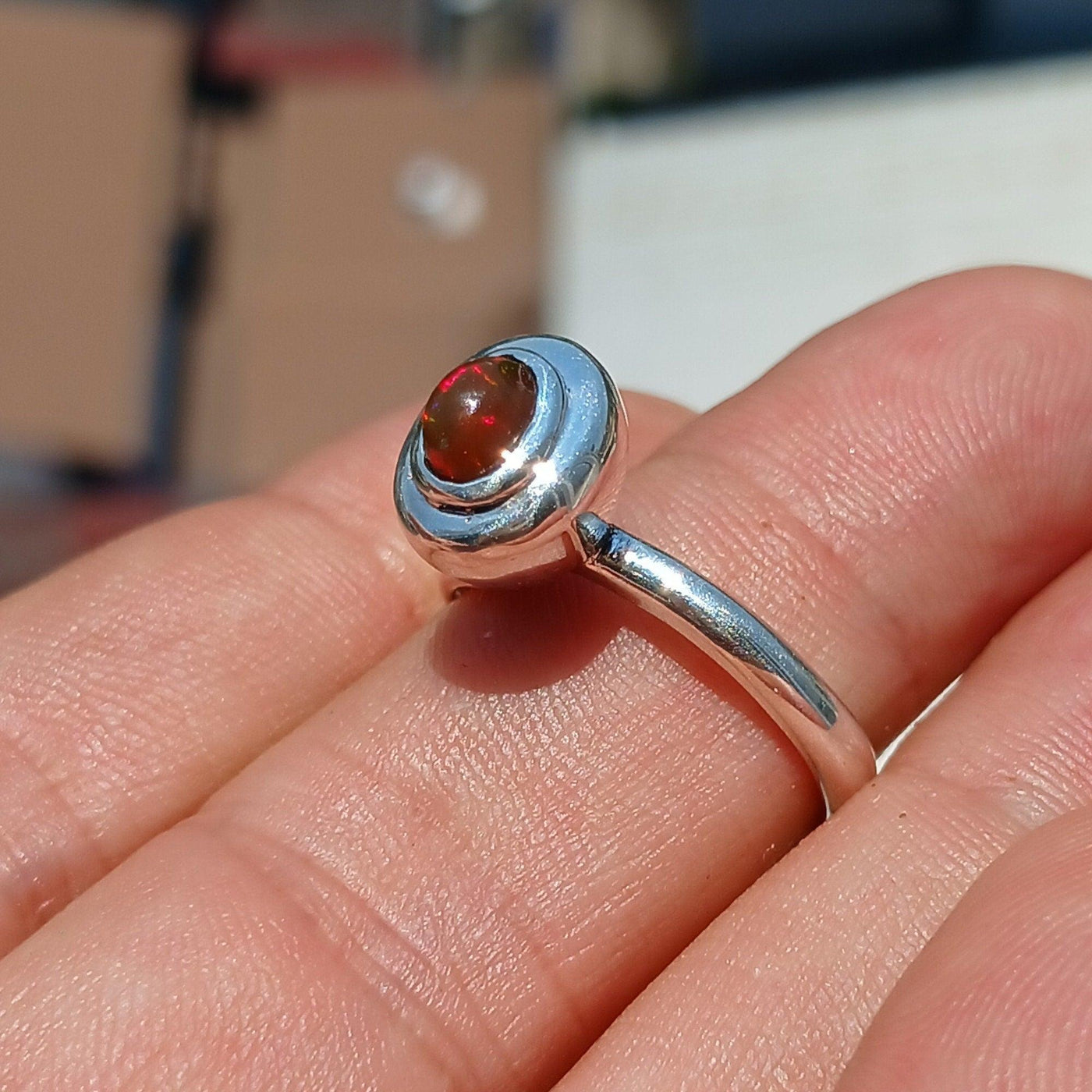 Opal Ring, Gemstone Ring, Sterling Silver Ring, Solitaire Ring, oval shaped Opal Minimalist Design, Opal silver ring, Gift for Her- Size 8.5-4