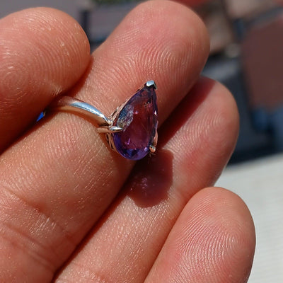 Purple Amethyst ring, Sterling Silver Ring, Solitaire Ring, Pear shape Amethyst, Gemstone Ring, Amethyst Silver Ring, Gift for Her Size 6.5-1