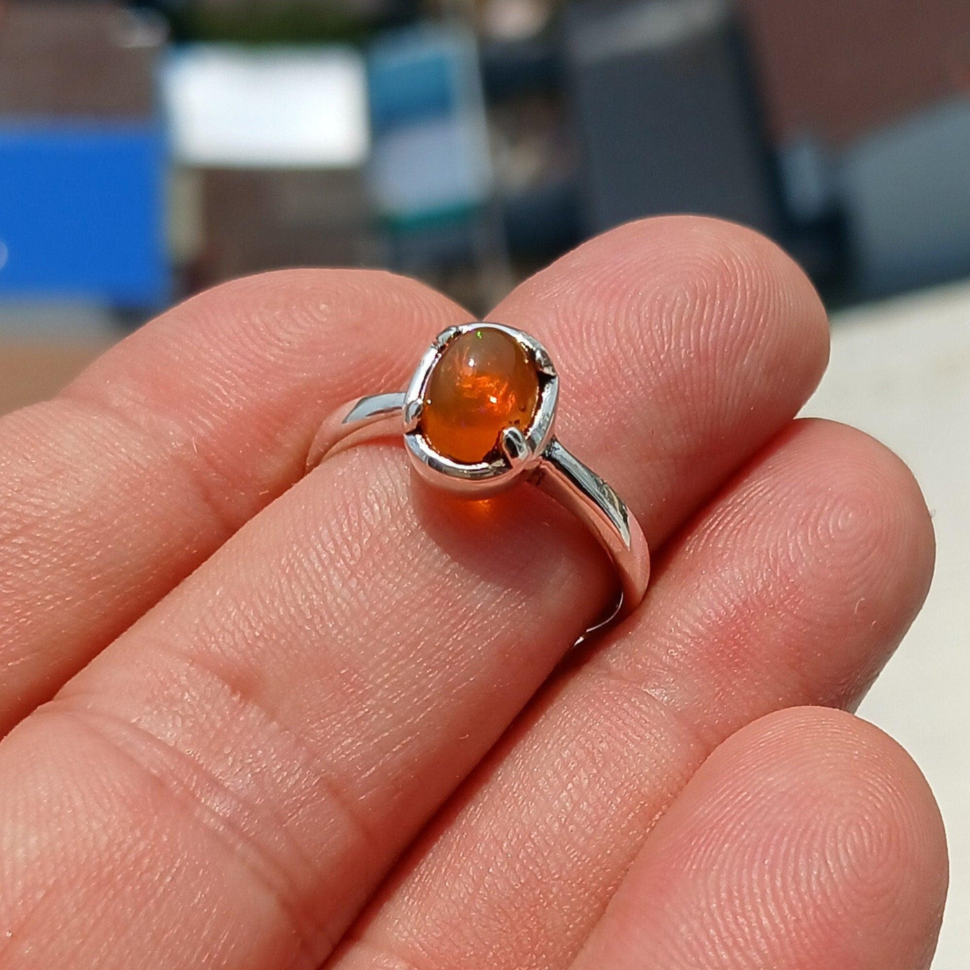 Opal Ring, Gemstone Ring, Sterling Silver Ring, Solitaire Ring, oval shaped Opal - Minimalist Design, handmade silver ring, Gift - Size 8-0