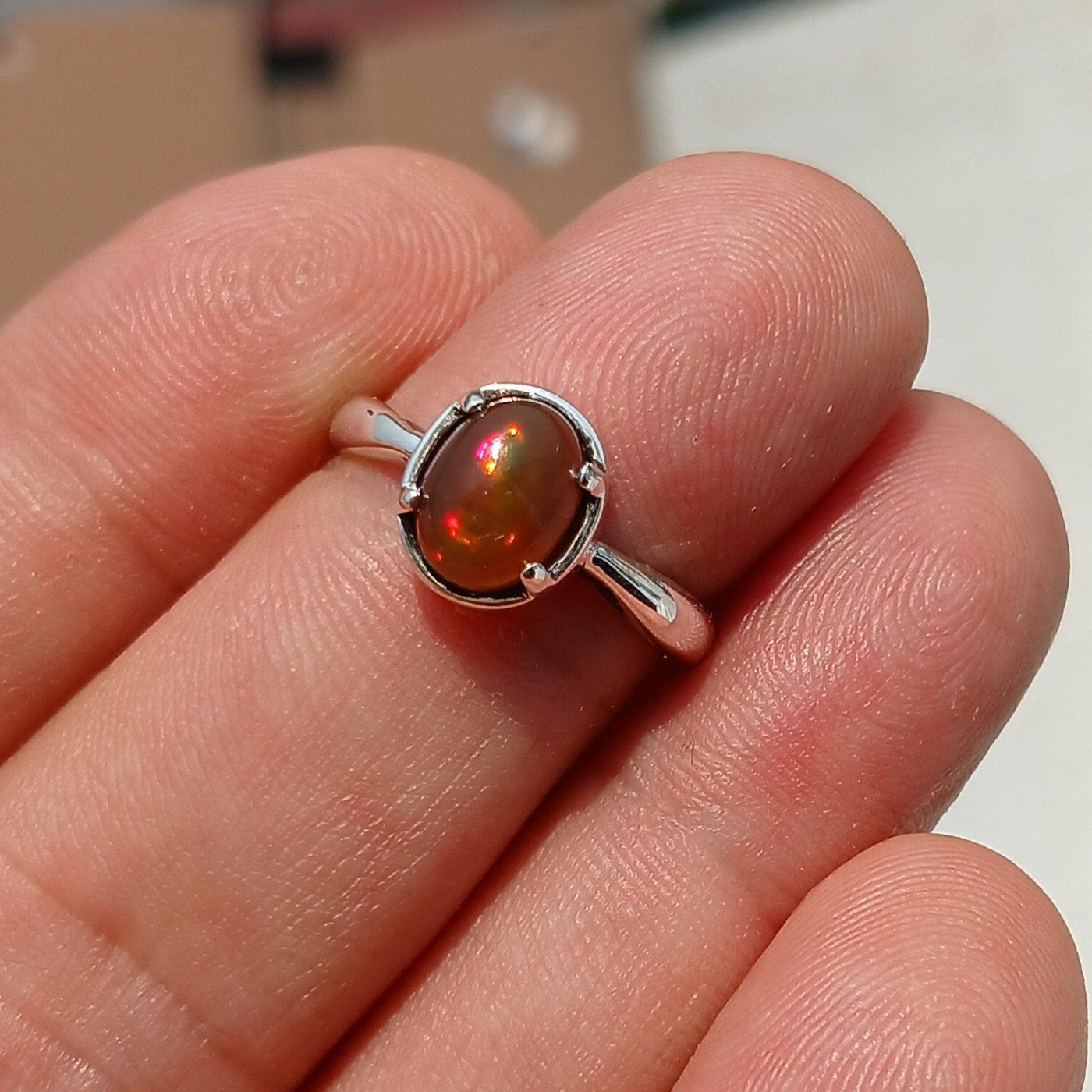 Opal Ring, Gemstone Ring, Sterling Silver Ring, Solitaire Ring, oval shaped Opal - Minimalist Design, handmade silver ring, Gift - Size 6.25-1