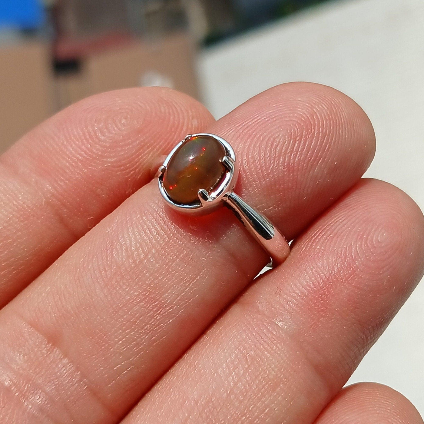 Opal Ring, Gemstone Ring, Sterling Silver Ring, Solitaire Ring, oval shaped Opal - Minimalist Design, handmade silver ring, Gift - Size 6.25-4