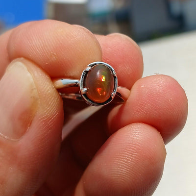 Opal Ring, Gemstone Ring, Sterling Silver Ring, Solitaire Ring, oval shaped Opal - Minimalist Design, handmade silver ring, Gift - Size 6.25-0