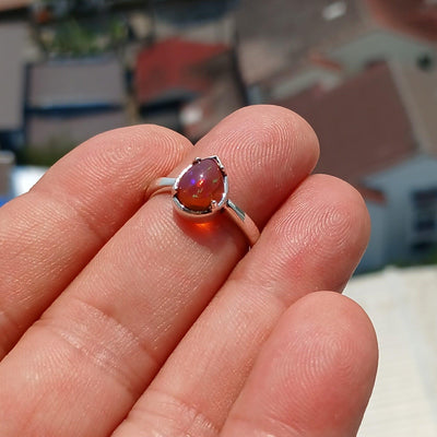 Opal Ring, Gemstone Ring, Sterling Silver Ring, Solitaire Ring, pear shaped Opal - Minimalist Design, Opal silver ring, Gift Her - Size 6.5-1
