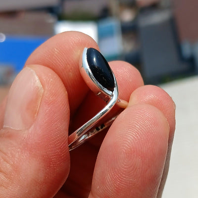 Black Onyx Ring, Sterling Silver Ring, Solitaire Ring, black Onyx Marquise Cabochon, handmade gemstone ring, 925 ring gift for her -Size 8.5-0