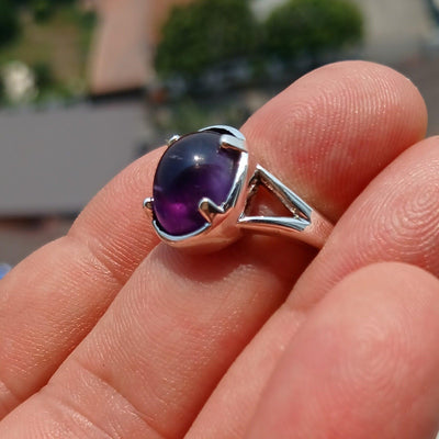 Purple Amethyst Ring, symmetric Sterling Silver Ring, Solitaire Ring, Minimalist Amethyst Ring, Amethyst Silver Ring, Gift for Her -Size 7.5-1