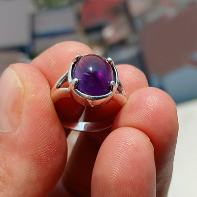 Purple Amethyst Ring, symmetric Sterling Silver Ring, Solitaire Ring, Minimalist Amethyst Ring, Amethyst Silver Ring, Gift for Her -Size 7.5-0