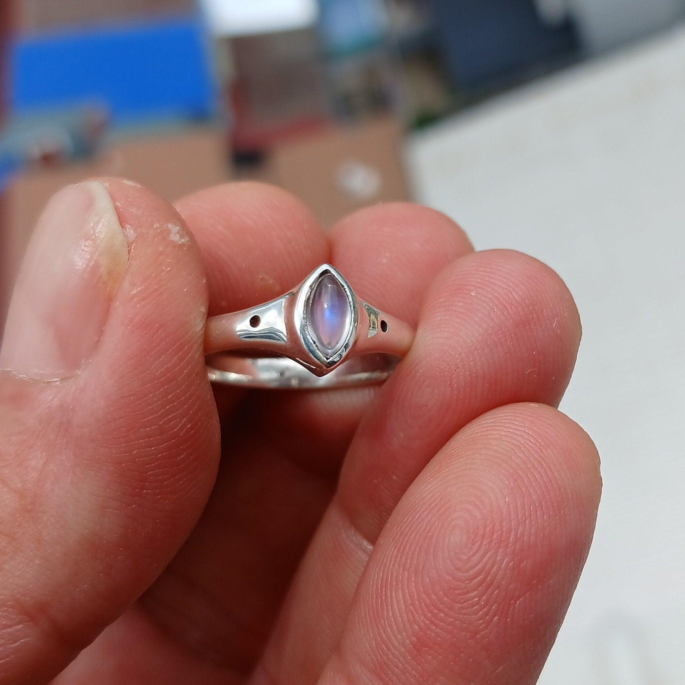 Handmade Moonstone Ring, Moonstone Silver Ring, Marquise Moonstone Ring, Sterling Silver Ring, Marquise Moonstone, Minimalist Ring -Size 7.5-4