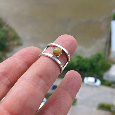 Opal Ring, Gemstone Ring, Sterling Silver Ring, Solitaire Ring, oval shaped Opal - Minimalist Design, Opal silver ring, Gift for Her, Size 6-1