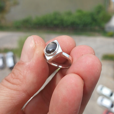 Black Star Sapphire Ring, Sterling Silver Ring, Diamond shaped Ring, Black Sapphire Ring, Gift for Her, Star Sapphire Ring - size 6.5-3