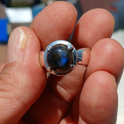 Sterling Silver Labradorite Ring, Solitaire Ring, Men's Silver Ring, Bold Ring, Gift for Him, Sterling Silver Ring, Unique Design, Size 9.5-0