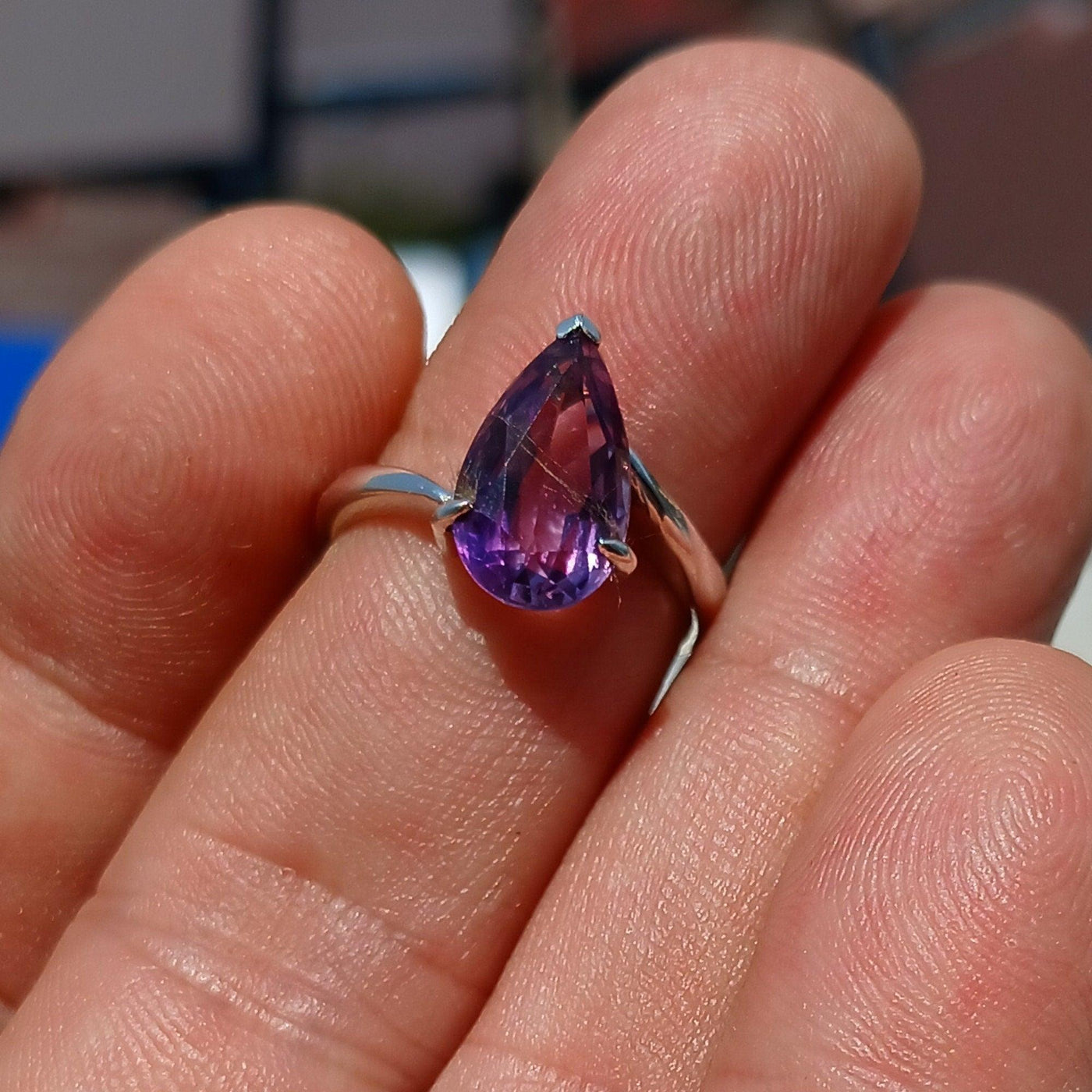 Purple Amethyst ring, Sterling Silver Ring, Solitaire Ring, Pear shape Amethyst, Gemstone Ring, Amethyst Silver Ring, Gift for Her Size 6.5-0