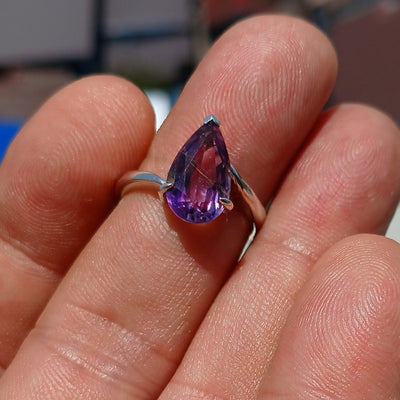 Purple Amethyst ring, Sterling Silver Ring, Solitaire Ring, Pear shape Amethyst, Gemstone Ring, Amethyst Silver Ring, Gift for Her Size 6.5-0