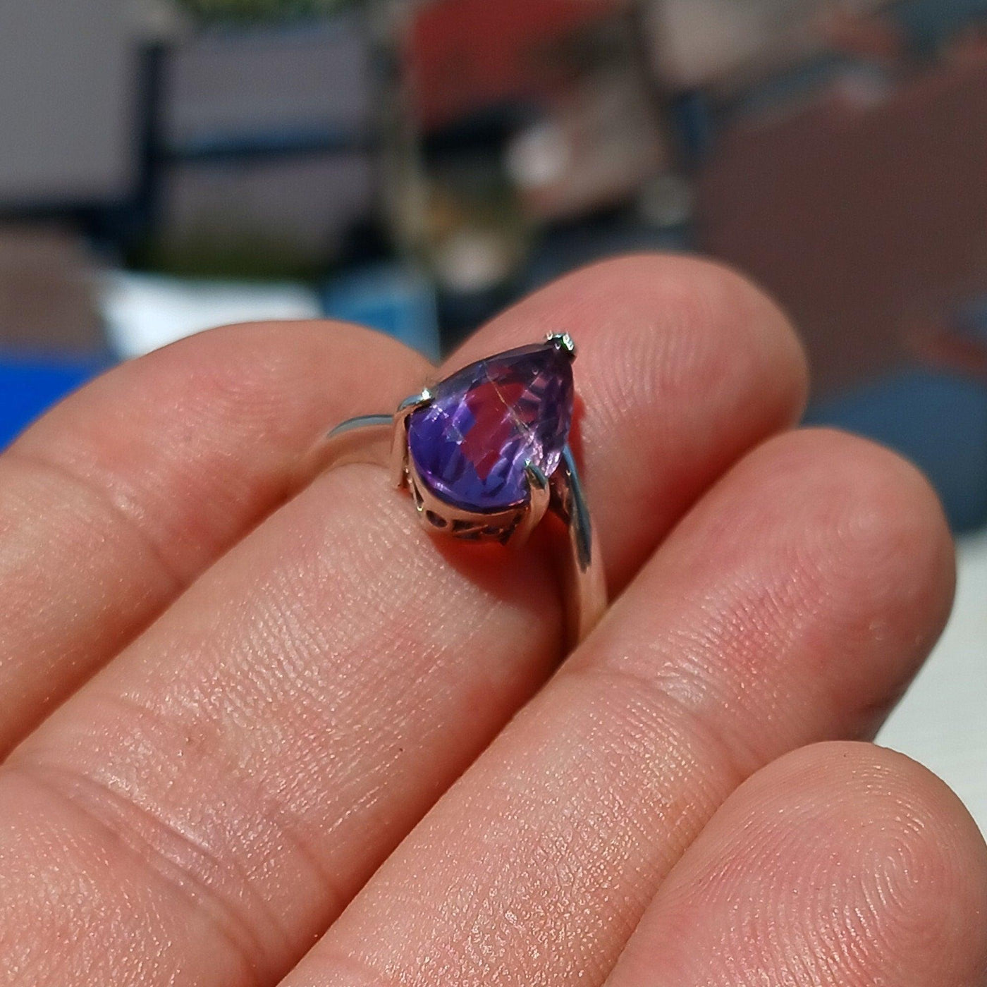 Purple Amethyst ring, Sterling Silver Ring, Solitaire Ring, Pear shape Amethyst, Gemstone Ring, Amethyst Silver Ring, Gift for Her Size 6.5-2
