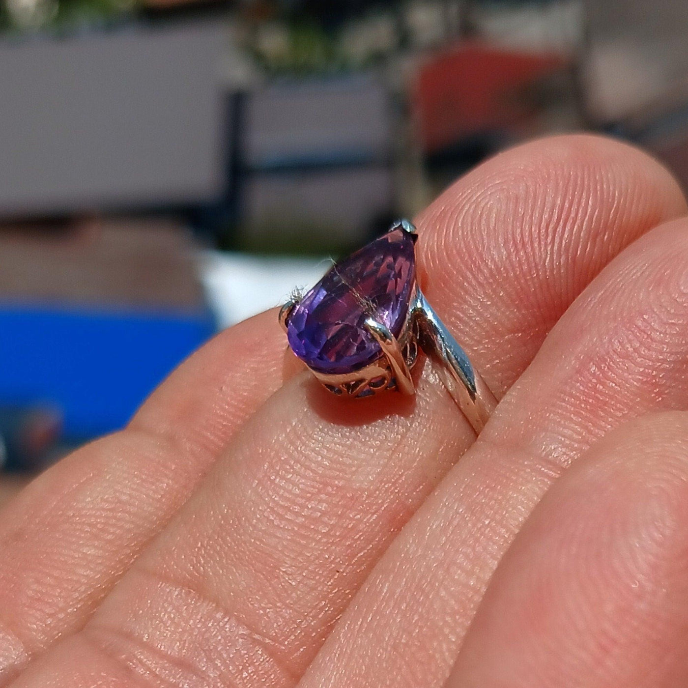 Purple Amethyst ring, Sterling Silver Ring, Solitaire Ring, Pear shape Amethyst, Gemstone Ring, Amethyst Silver Ring, Gift for Her Size 6.5-3