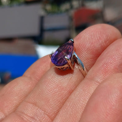 Purple Amethyst ring, Sterling Silver Ring, Solitaire Ring, Pear shape Amethyst, Gemstone Ring, Amethyst Silver Ring, Gift for Her Size 6.5-3