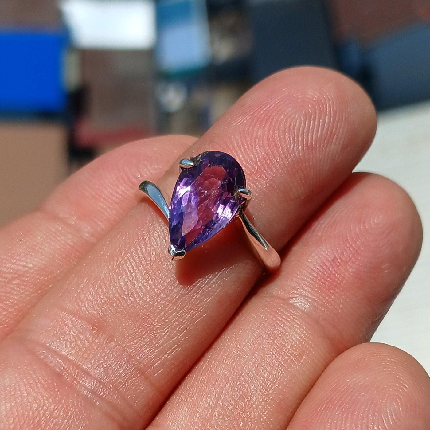 Purple Amethyst ring, Sterling Silver Ring, Solitaire Ring, Pear shape Amethyst, Gemstone Ring, Amethyst Silver Ring, Gift for Her Size 6.5-4