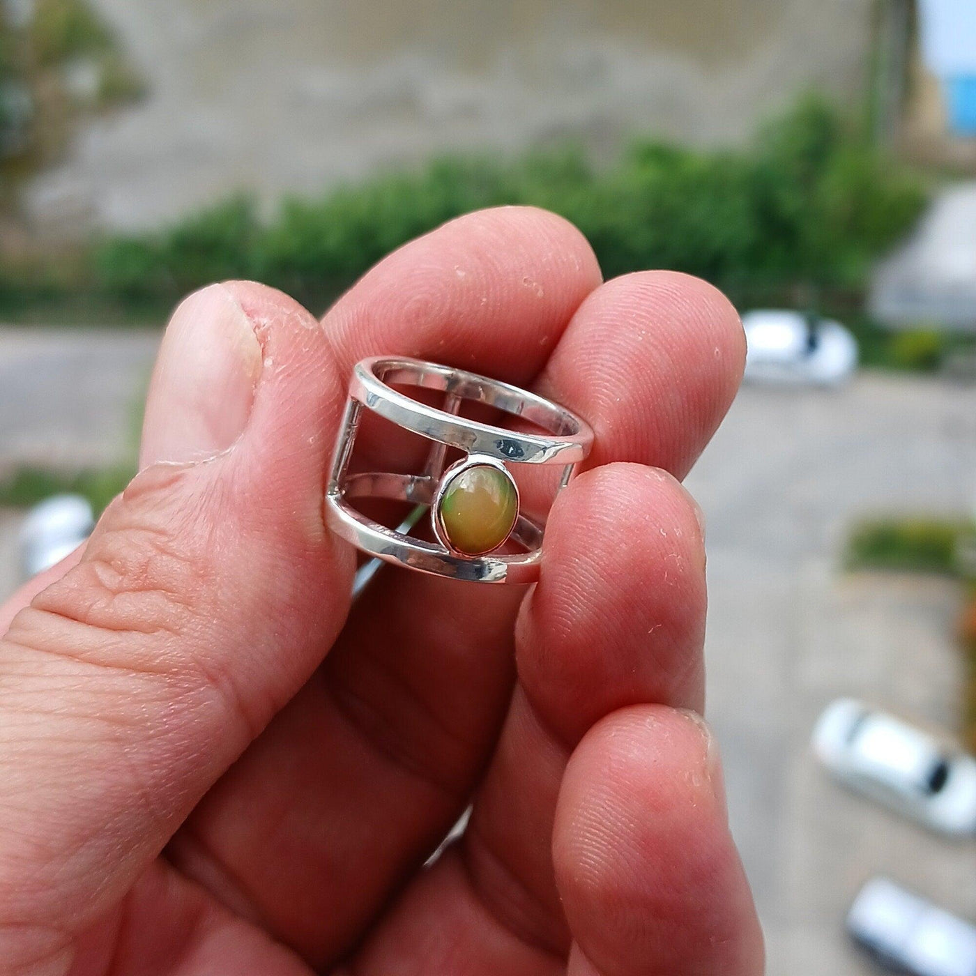 Opal Ring, Gemstone Ring, Sterling Silver Ring, Solitaire Ring, oval shaped Opal - Minimalist Design, Opal silver ring, Gift for Her, Size 6-2